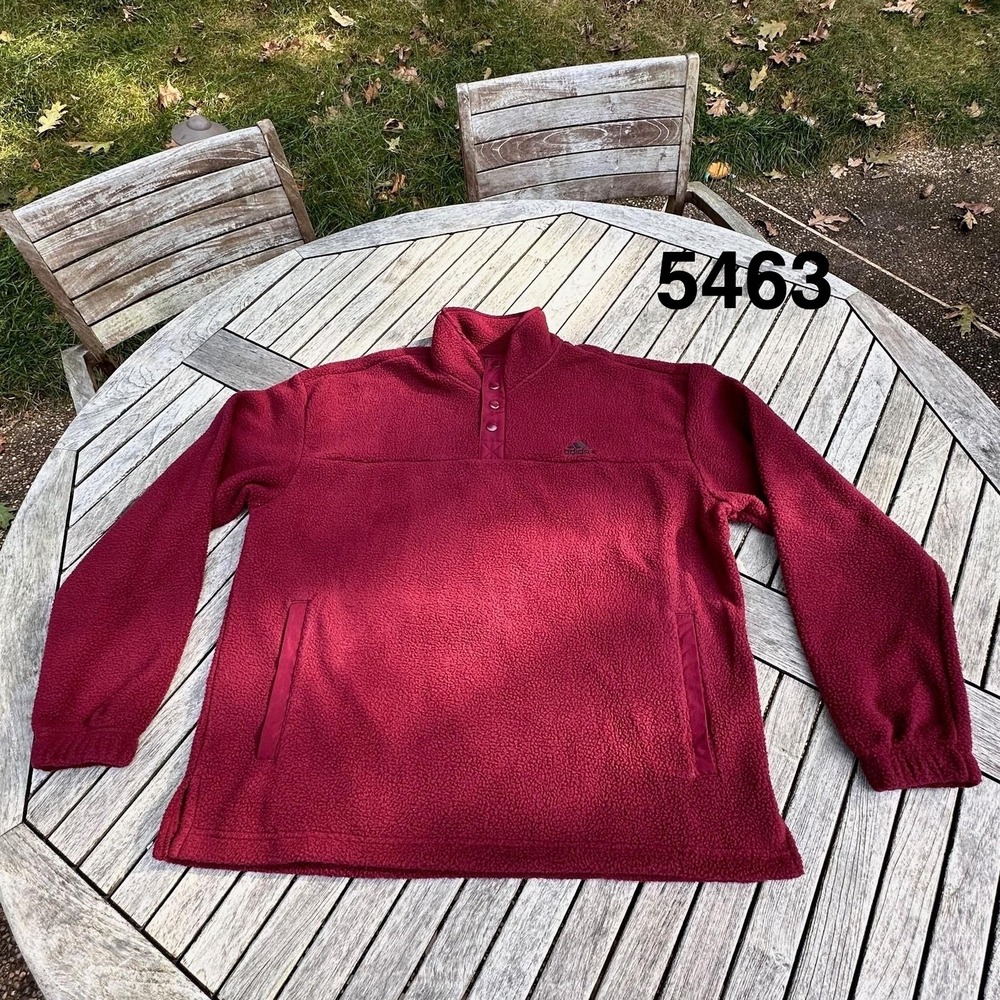 Adidas Men M Polar Fleece Pullover Shadow Red Snap Mock Neck IU3163 Large NWT